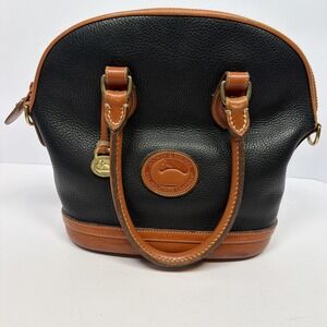 Dooney & Bourke AWL Black Tan Leather Dome Satchel Shoulder Bag Vintage USA